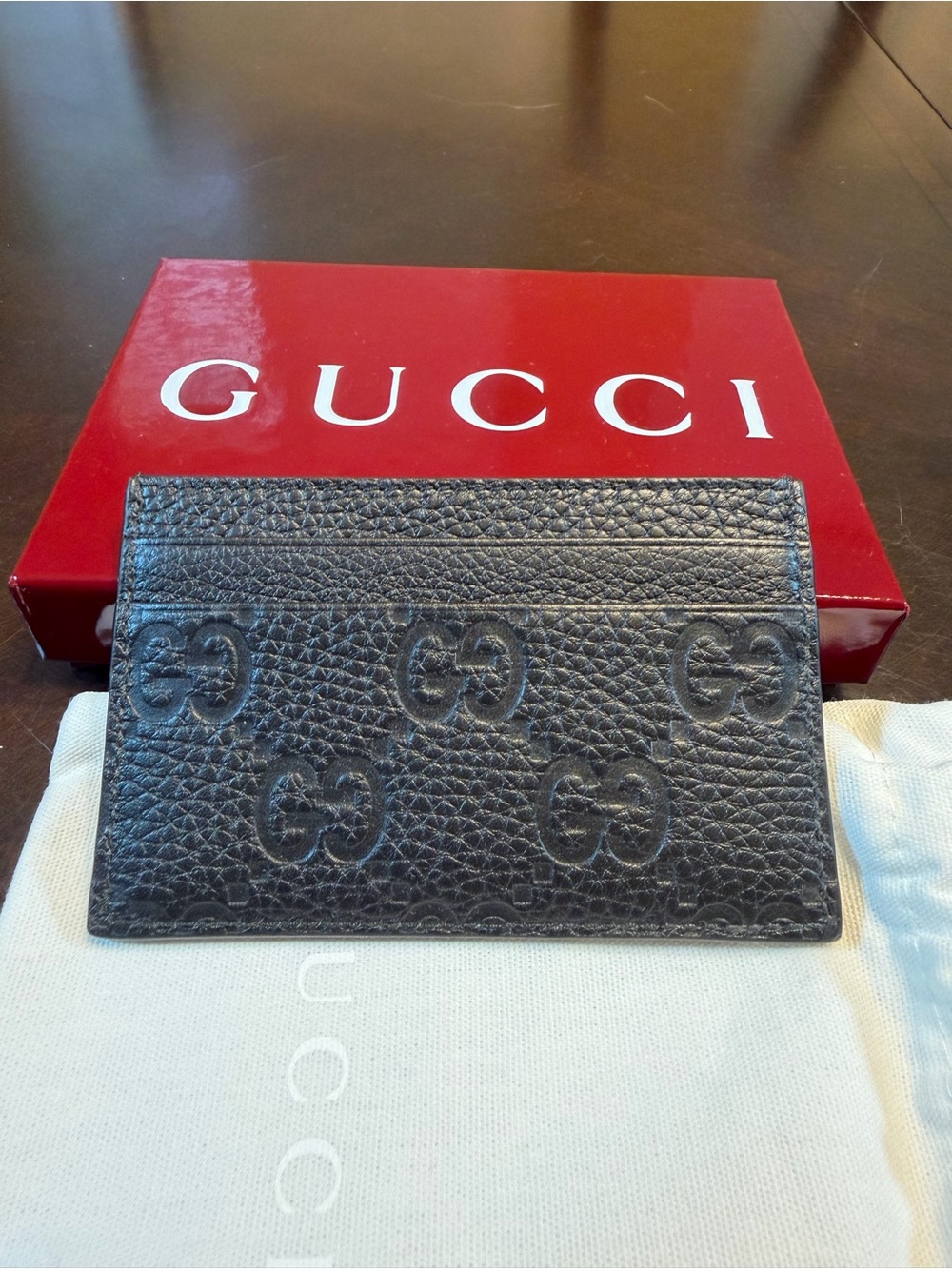 New Authentic Gucci GG Supreme Logo Card Case Wallet Black Leather - Picture 3 of 6